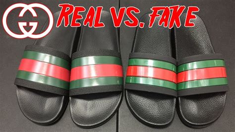 real vs fake gucci slides black|gucci knockoff slides.